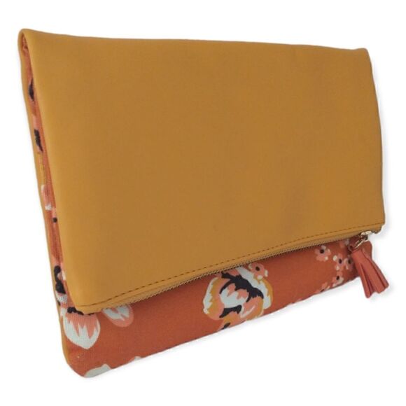 Rachel Pally Zahara Clutch Envelope Folding Floral Orange Blossoms Vegan Leather - Picture 12 of 16